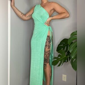 NWOT One Shoulder, High Slit Maxi Dress